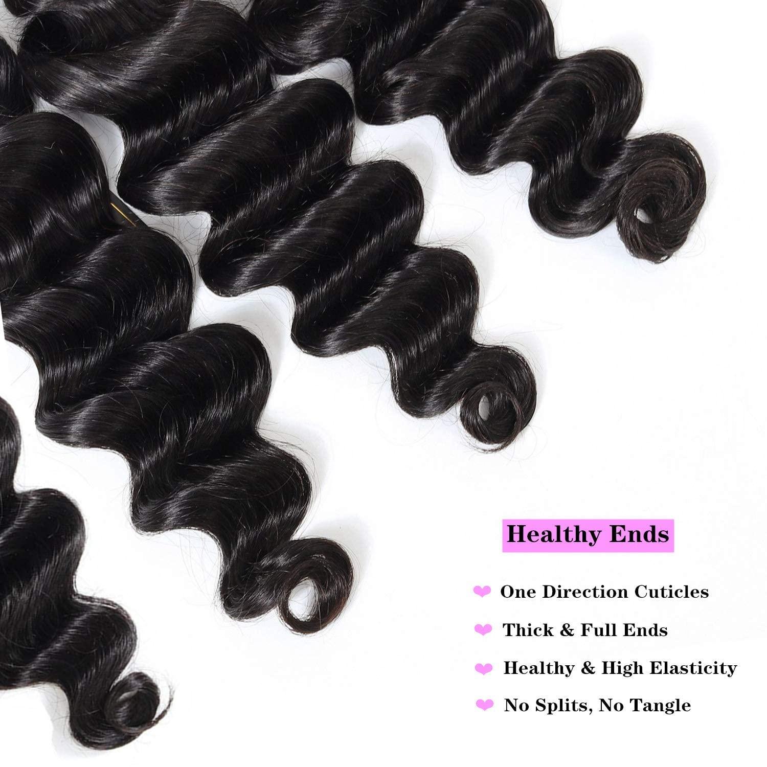 DONG H hair DONG H hair Loose Deep Wave Bundles 100% Unprocessed Peruvian Virgin Human Hair Bundles Loose Wave Bundles Wet and Wavy 4 bundles Human Hair Natural Color Hair Extensions (18\"20\"22\"24\", 4 Bundles)