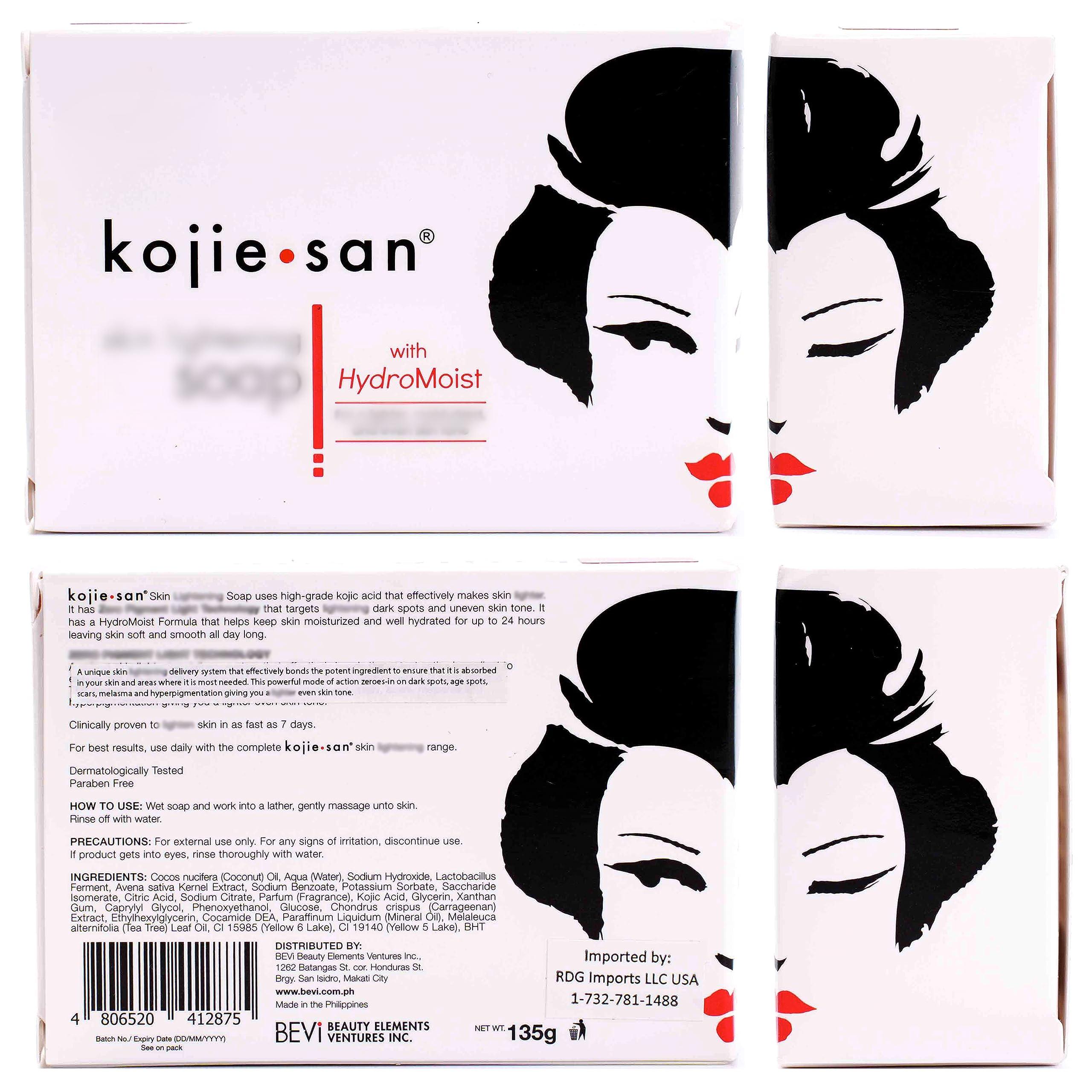 Kojie San Kojie San Skin Brightening Soap - Original Kojic Acid Soap that Reduces Dark Spots, Hyperpigmentation, & Scars with Exfoliating Soap Net Included  135g x 6 Bars