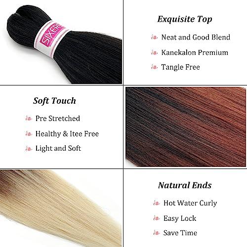 SIXERSI Blonde Ombre Braiding Hair Pre Stretched Kanekalon Prestretched Braiding Hair Ombre 1b to Brown Blonde Colored Hair Extensions for Braiding 26 Inch 8 Packs Micro Soft Long Jumbo Braiding Hair