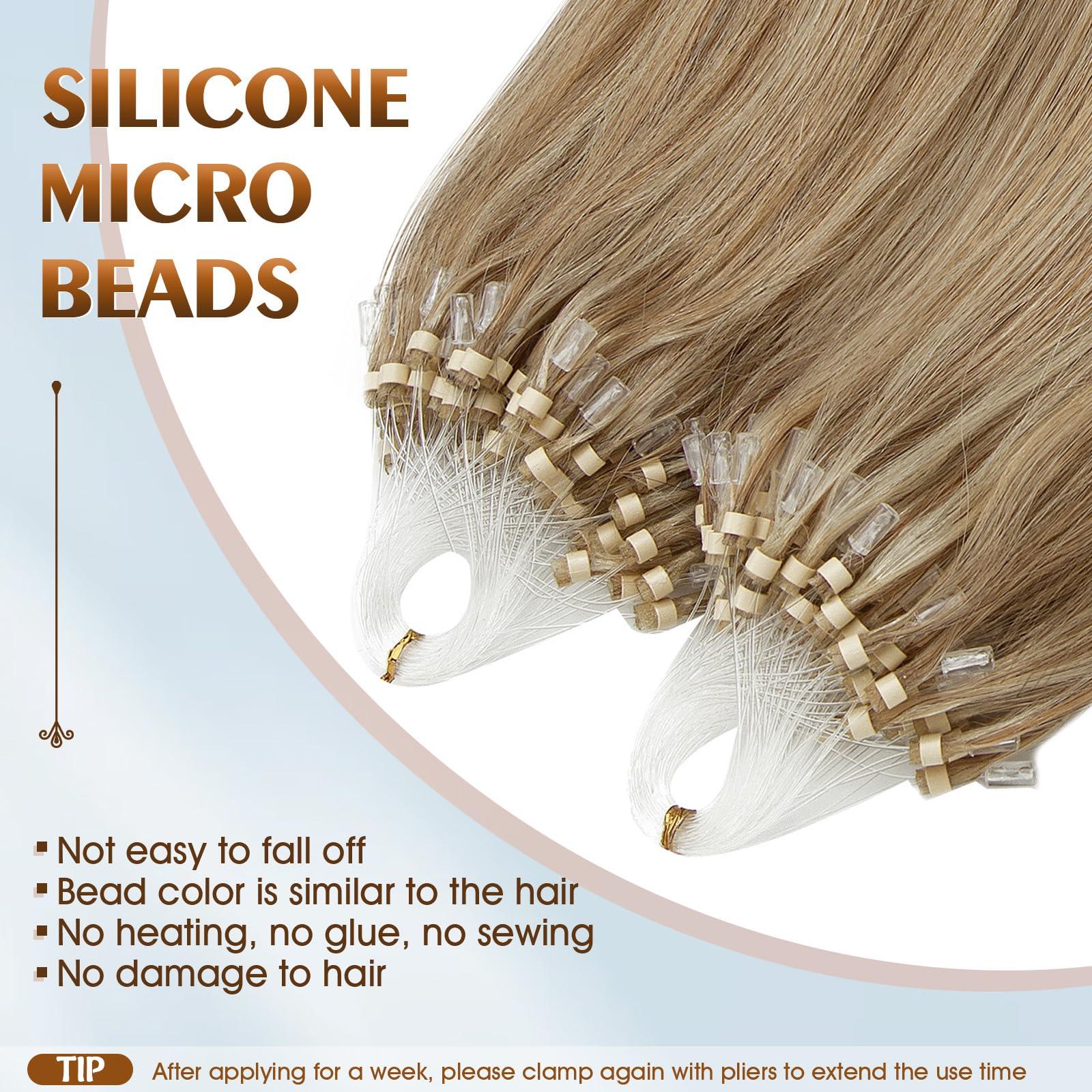 Benehair Benehair Micro Ring Human Hair Extensions Straight Micro Beads Hair Extensions Golden Brown&Bleach Blonde #12P613 50g 24Inch Remy Micro Loop Hair Extensions