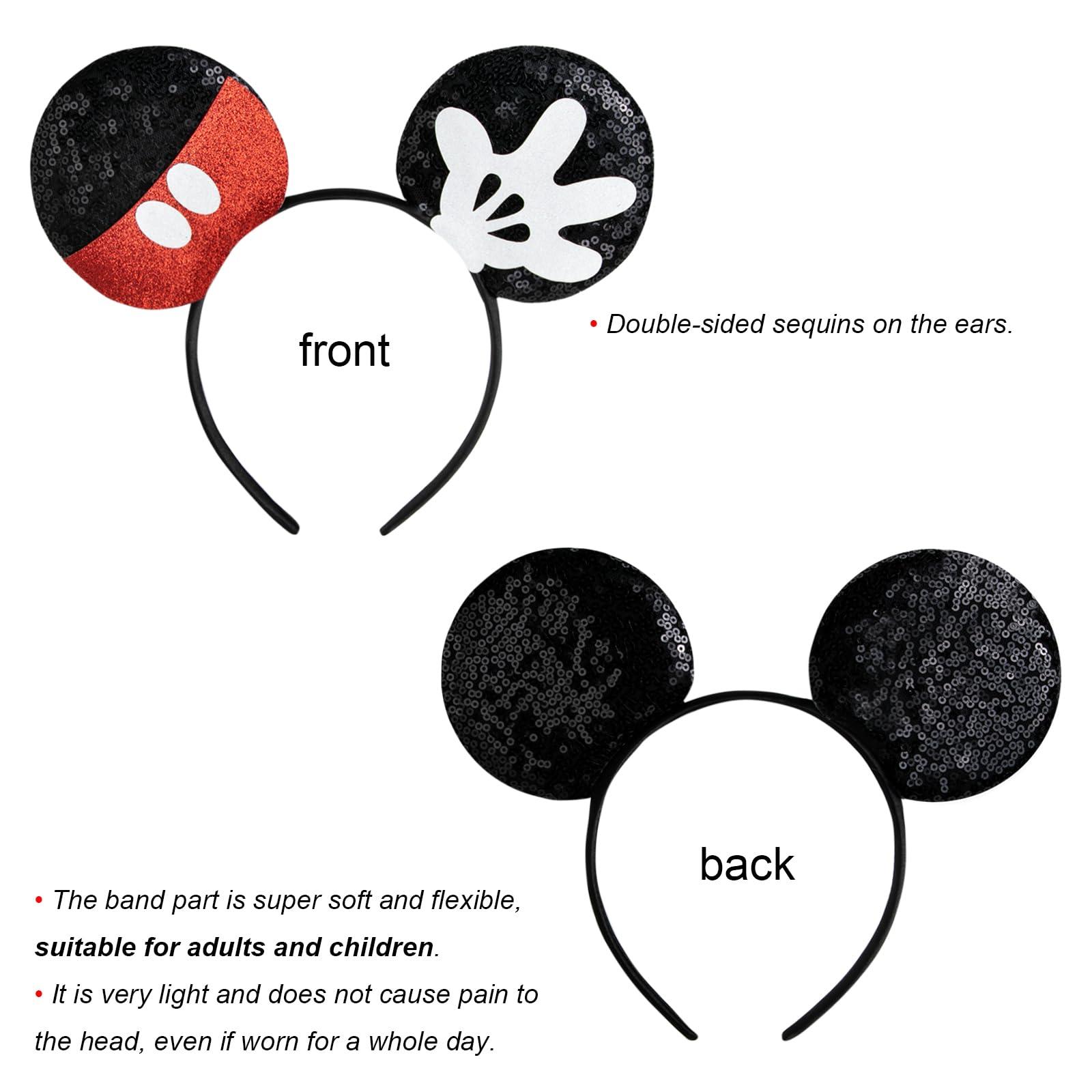 CHuangQi CHuangQi 2pcs Mouse Ears Headbands with Shiny Bow Double-sided Sequins Glitter Hair Accessories for Birthday Party Celebration (XC25#2)