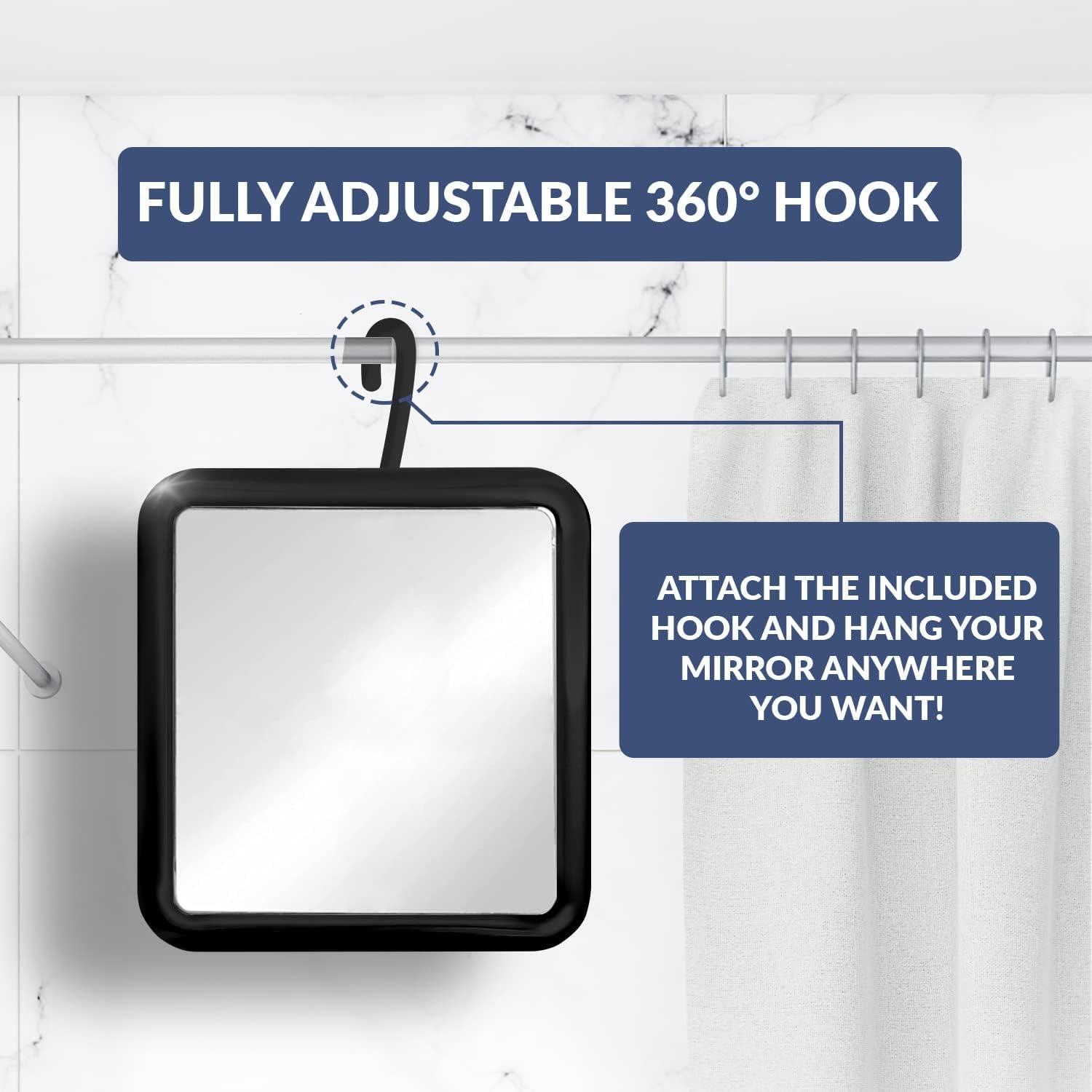 MIRRORVANA MIRRORVANA Hanging Fogless Shower Mirror for Shaving with 360 Rotatable Swivel Hook - Anti Fog and Shatterproof 6.3\" x 6.3\" Surface (Black)