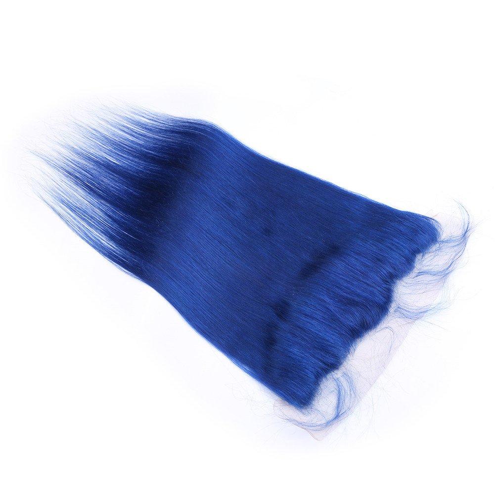 Tony beauty hair Tony Beauty Hair Dark Blue Human Hair 4 Bundles Deals with Frontal Lace Closure Peruvian Straight Weaves Blue Color Virgin Hair Extensions with Full Lace Closure 13x4" Ear to Ear (24 26 28 30 with 22)