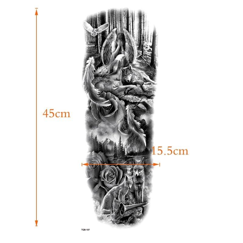 Generic Crying Angel And Wolf Full Arm Waterproof Temporary Tattoos Men Kit Tattoo Arm Sleeves Temporary Tatoo Stickers Tatoo Men