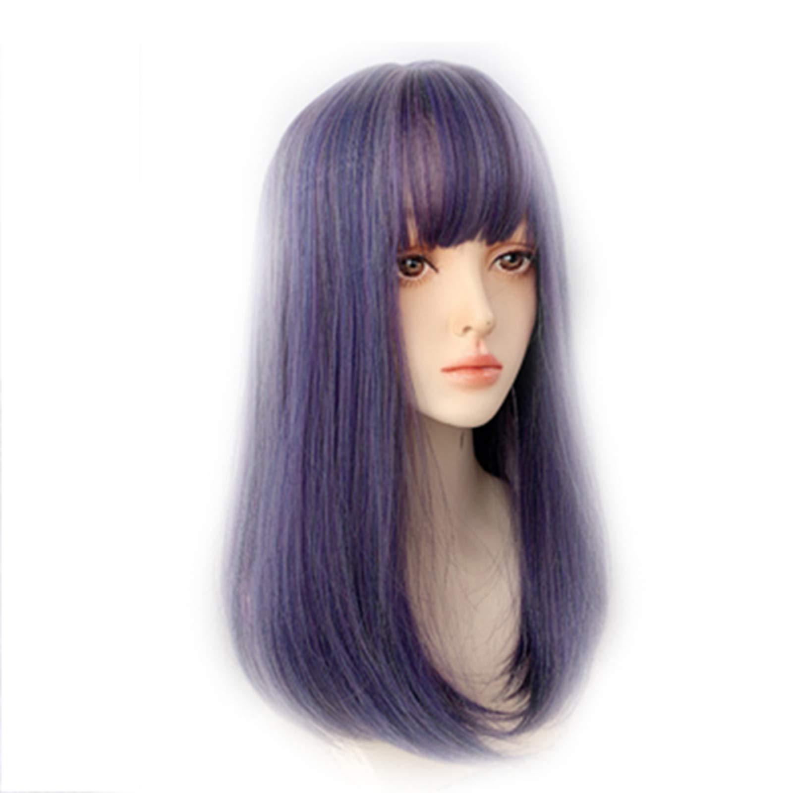 ZXCASDF ZXCASDF Wig Female, Purple Wig Long Hair, Lolita Natural Lifelike Long Straight Hair Harajuku Temperament COS Full Headgear, Breathable And Easy To Wear,Feather purple