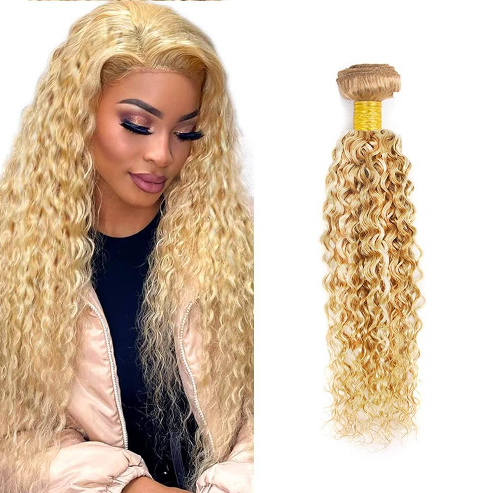 LadrXadr Blonde Human Hair Bundles 613 Kinky Curly Bundles P27/613 Human Hair Bundles 10 inch Blonde Wet and Wavy Bundle Two Tone Honey Blonde Mixed With Blonde Bundle Human Hair Weave