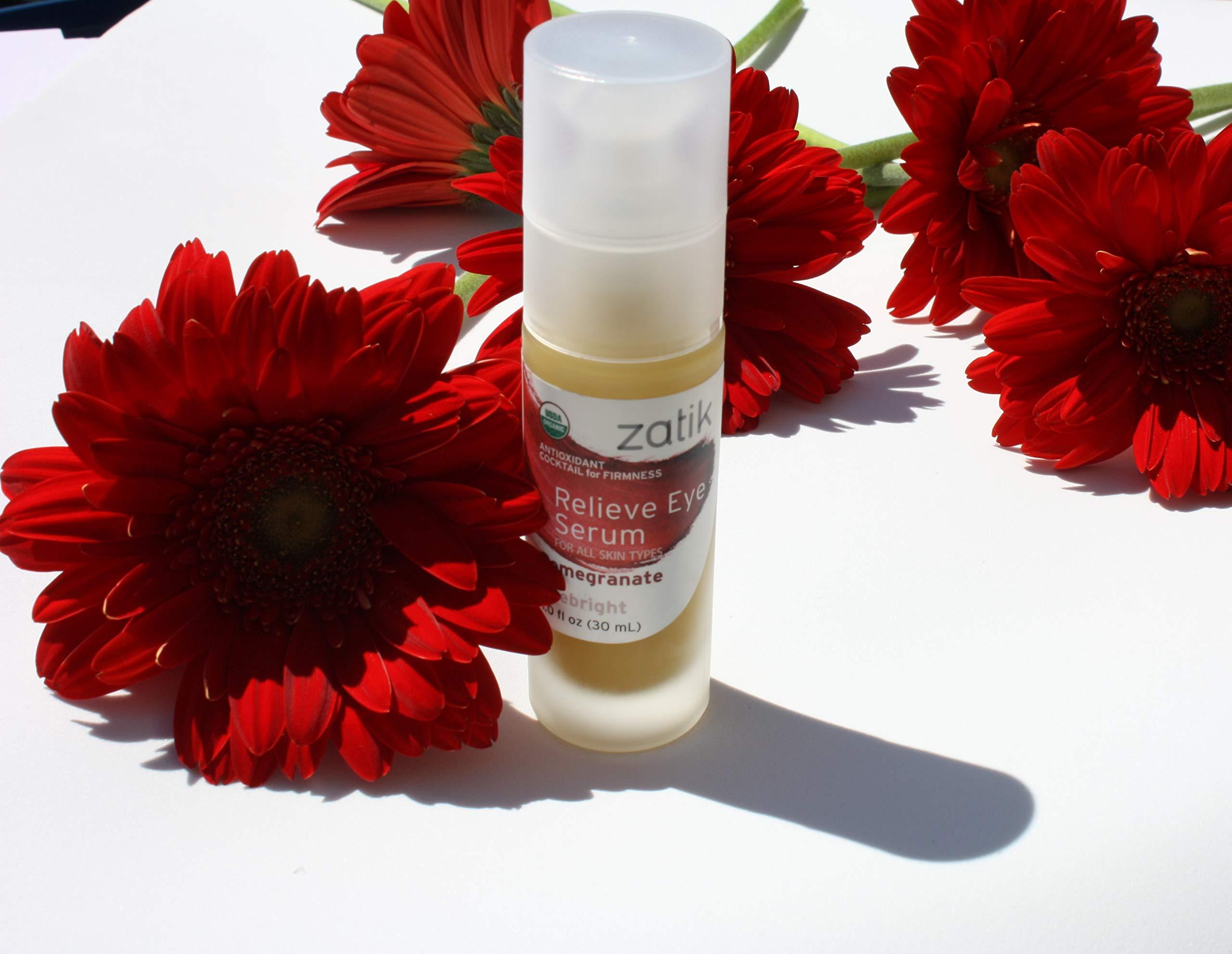 Zatik Zatik Naturals - Relieve Eye Serum with Pomegranate and Eyebright Antioxidant, USDA Certified Organic, Rekindle and Elevate Youthfulness Around Thin Areas of the Eyes, 1.0 fl oz, 30ml