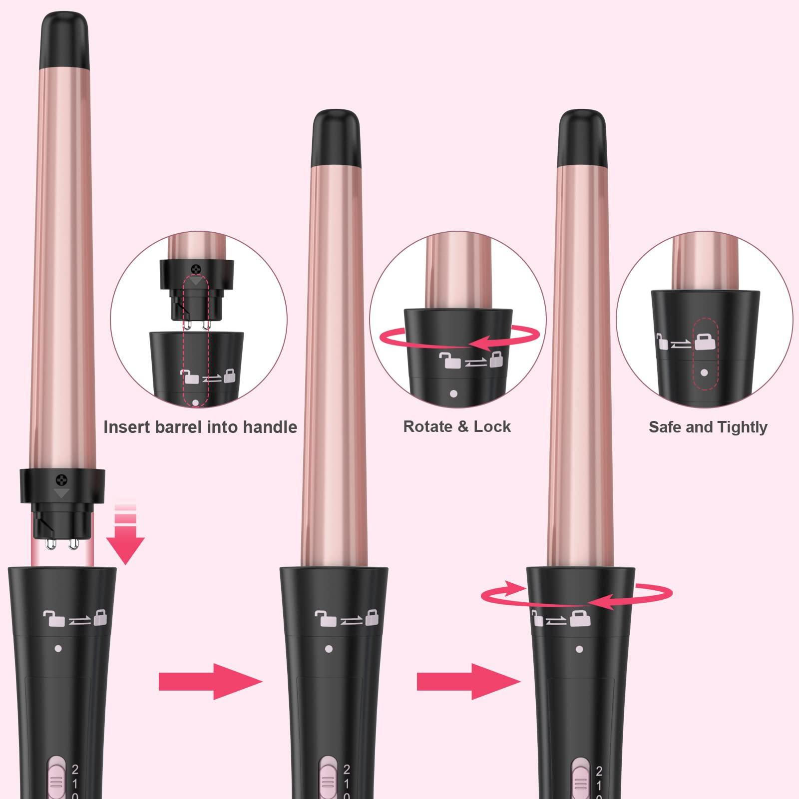 USHOW Curling Wand Set, Curling Iron Interchangeable 3 Barrel Wand Curler with Ceramic Tourmaline Professional 5 in 1 Wand Curling Iron,for Women with Curler and Waver