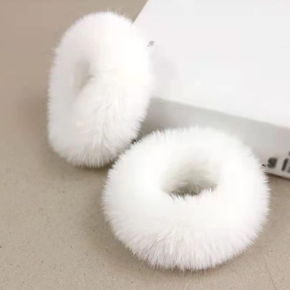 LOPURO Faux Fur Hair Scrunchies, Pom Pom Hair Tie Furry Hair Bands with Faux Rabbit Fur Fluffy Elastic Hair Bobbles Ponytail Holders Women Hair Accessories
