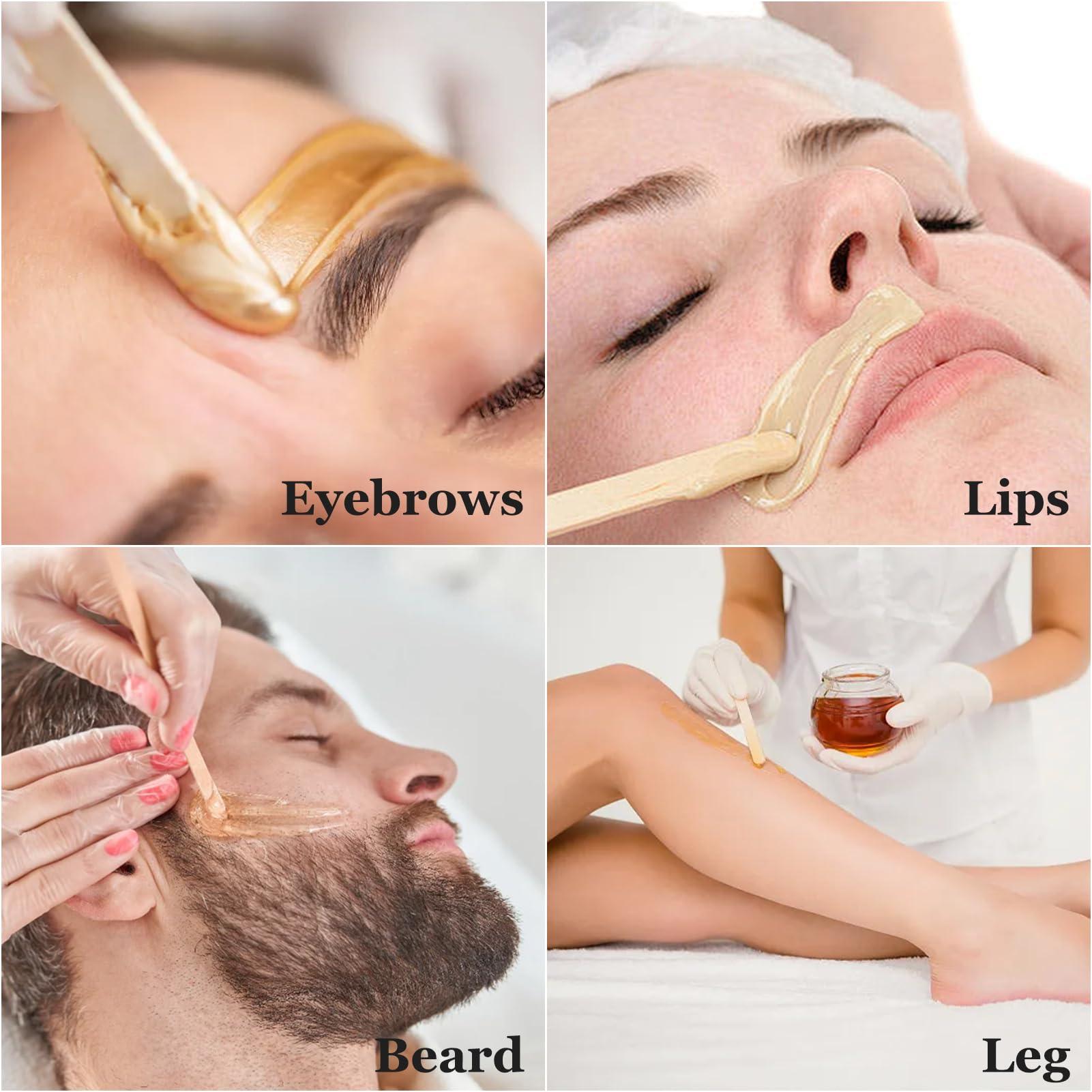 Pumwoy 300Pcs Wooden Wax Stick Small Wax Applicator Sticks for Face,Eyebrow,Lip,Nose,Finger,Small Wax Stick for Hair Removal(Slanted and Round)