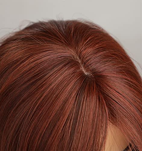 vedar vedar Auburn Red Wigs with Bangs, Copper Red Wigs for Women, Shoulder Length Synthetic Hair Red Full Wig, Middle Length Straight Hair Wig, 20 inch VEDAR-235