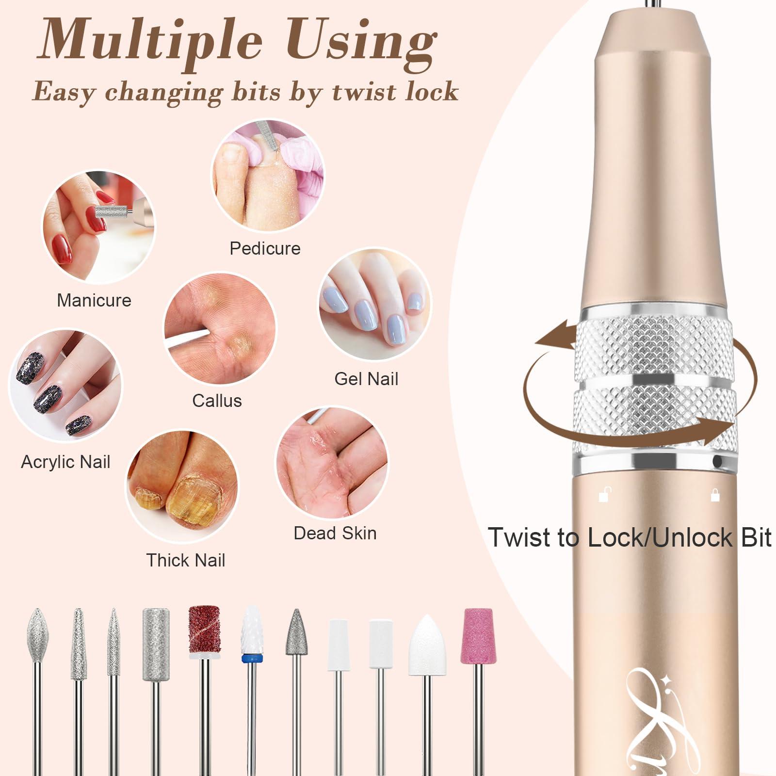 Kredioo Kredioo Electric Nail Drill 35000RPM Professional Manicure Machine Kit for Acrylic Nails Remove Gel Polish Thick Toe with 11 Bits Easy Build-in Bit Holder Twist Lock Changing Bit Valentine\'s Day Gift