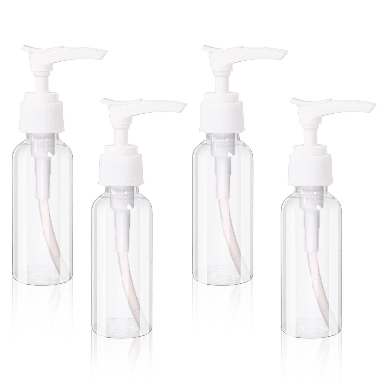 Sliverdew 4 Pack Transparent Travel Bottles Empty Plastic Pump Bottles Dispenser Clear Mini Hand Soap Dispenser Foamer Bottle Refillable Travel Pump Bottle for Lotion, Liquids, Toiletries, Shampoo 50ml 1.7oz