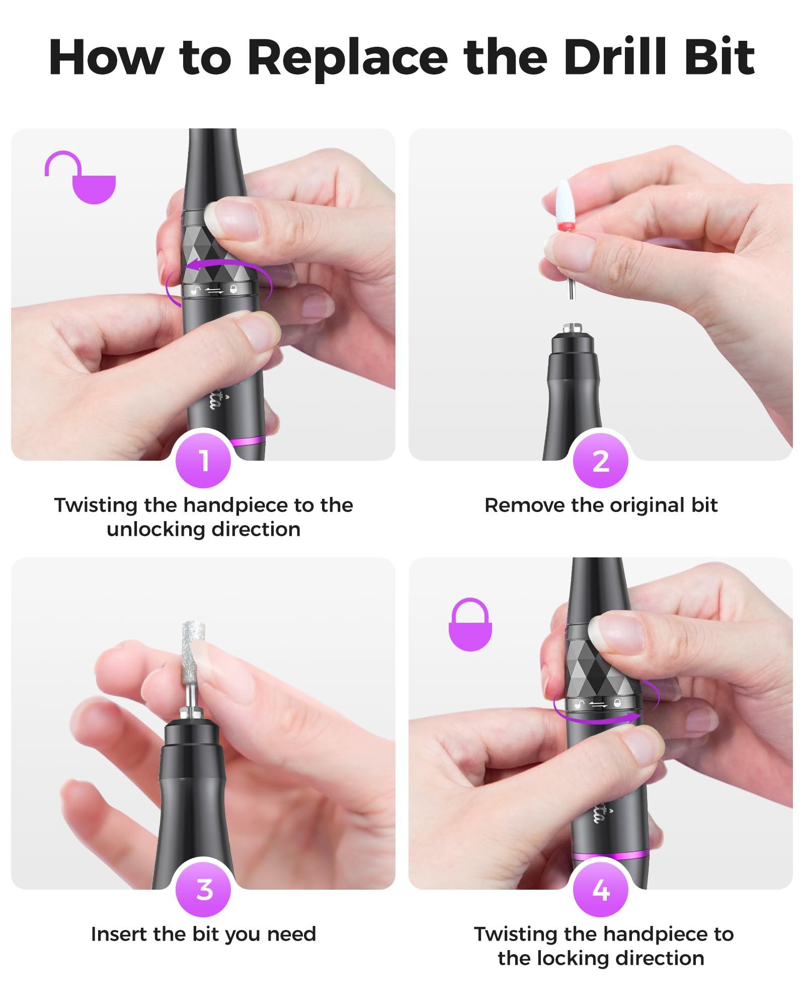 yomanta Yomanta Electric Nail Drill Professional Kit: 35,000 RPM USB Rechargeable Efile Nail Drill Nail File with 12 Bits for Polishing Gel/Acrylic Nails- Portable Manicure Tool Set for Salon/Home-Purple