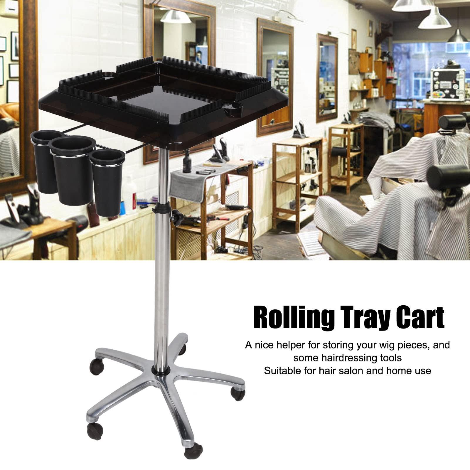 Sorandy Rolling Salon Tray Cart Height Adjustable, Aluminum Tray Cart on Wheels Hair Salon Wig Holder Removable Hair Extension Tool Holders Stand for Hair Salon