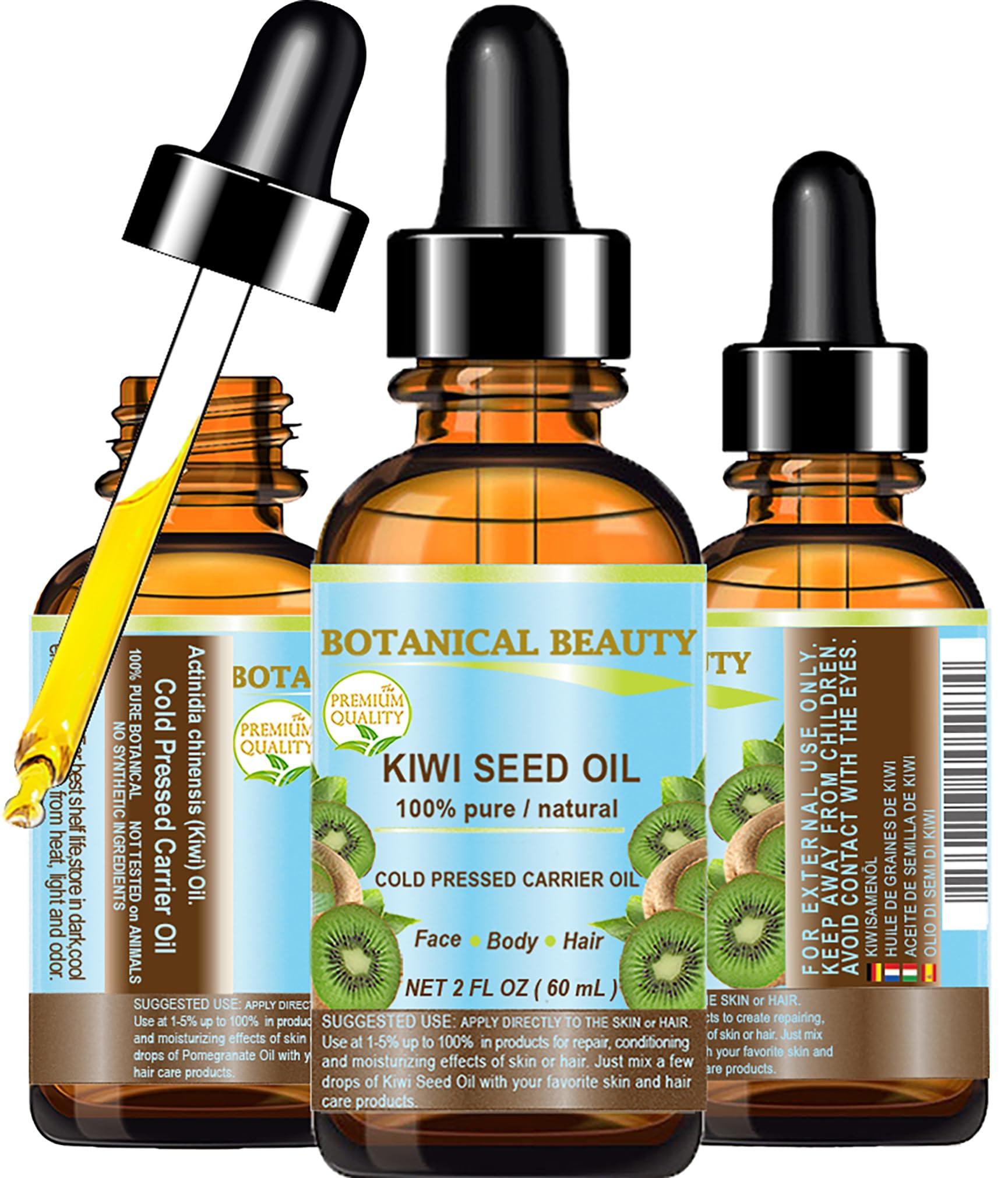CHATEAU COSMETICS BOTANICAL BEAUTY KIWI SEED OIL. 100% Pure Natural Undiluted Virgin Cold Pressed Carrier Oil. 2 Fl.oz.- 60 ml for Face, Skin, Body, Hair, Nail Care. by Botanical Beauty