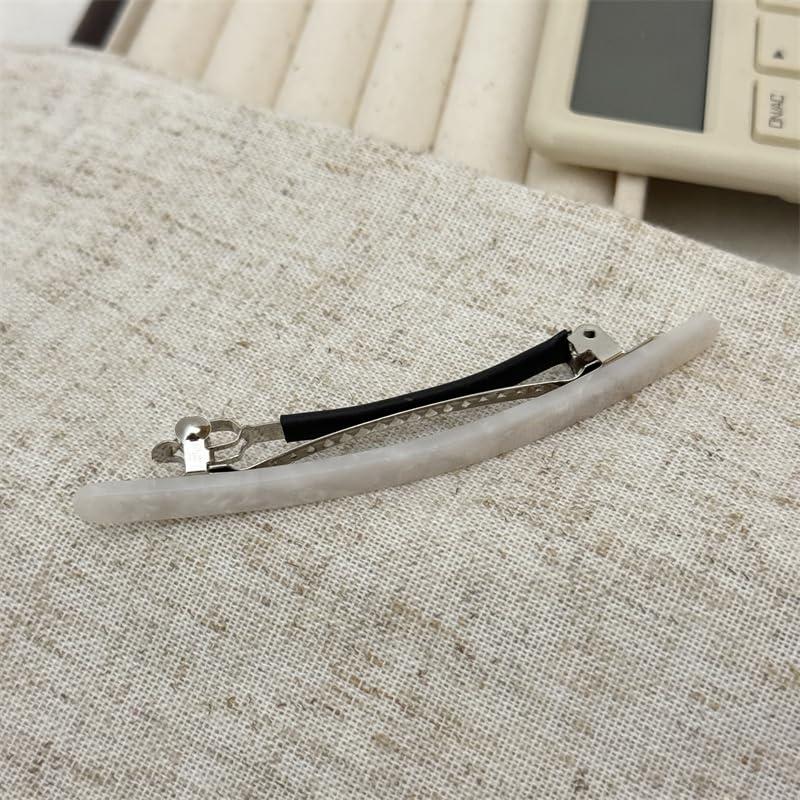 KOOMAGIC 3 Pcs Shiny Bow Slim Tortoise Shell Celluloid French Barrettes Flat Acrylic Hair Clips For Thick, Kinky, Voluminous Hair Strong Hold Cute Hair Styling Ponytail Holder for Girls (Beige)