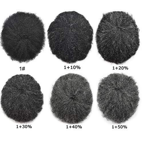 RESHE Wave Hair Unit Black Men Afro Toupee Kinky Curly Hair Replacement System Human Hair Piece For Black Men Afro Hair System African American Toupee 8\'\'X10\'\' 6MM Afro Wave #1B50 #1B OFF BLACK + 50% GREY