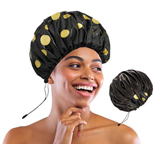 GVSSSN Adjustable Satin Lined Shower Cap for Women Adjustable&Large&WaterProof 100% Silky Satin Interior Shower Cap for Hair Protection Especially for Curly Hair,Dreadlocks,Braids Available Men & Women
