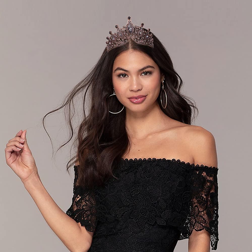 Vofler Black Crown, Evil Queen Costume Black Swan Witch Vampire Tiara for Women - Vofler Halloween Gothic Headpiece for Bride Princess Girl Birthday Cosplay Party Wedding Prom Quinceanera Pageant Homecoming