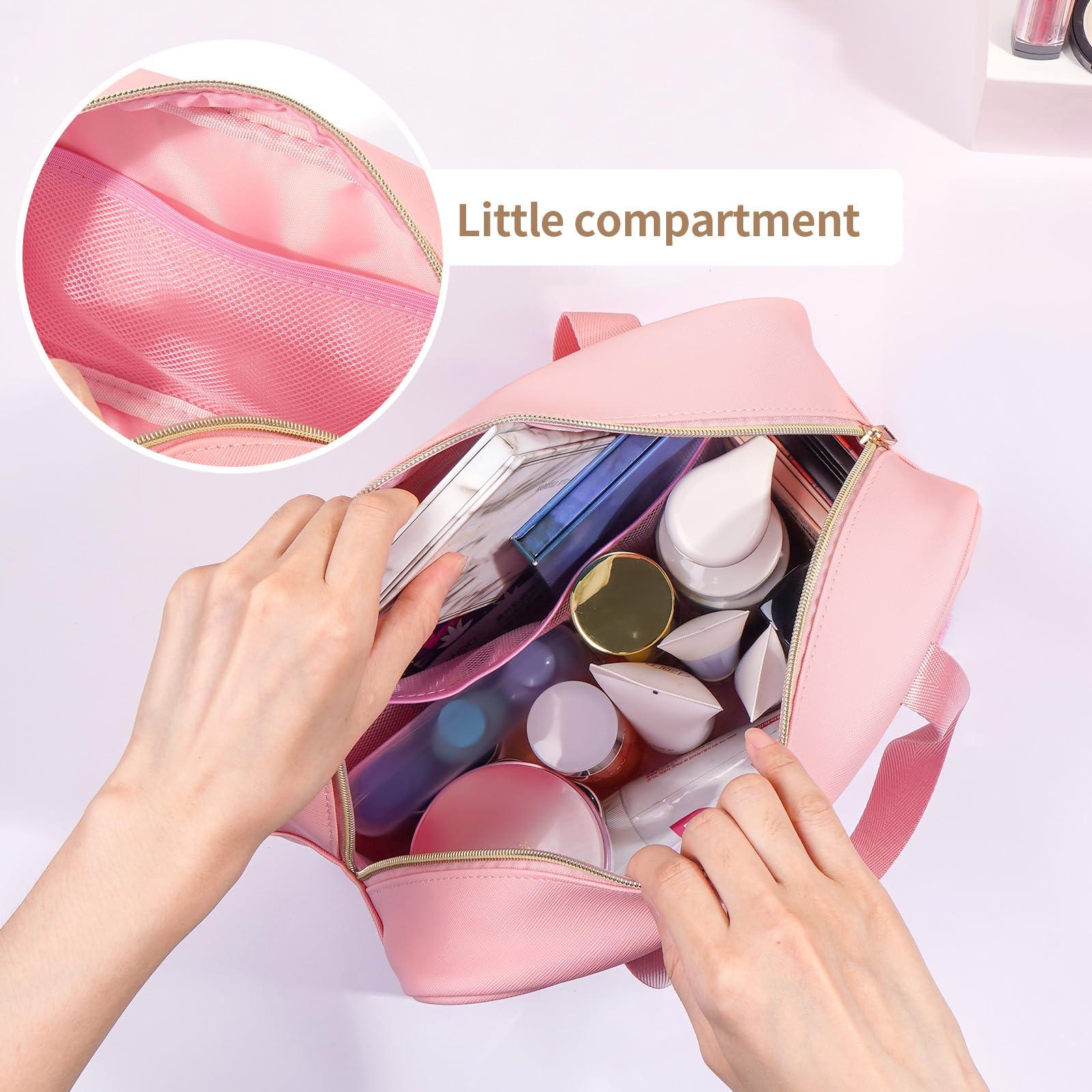 Glitzcharm Glitzcharm Clear Makeup Bag Transparent Cosmetic Bag Organizer for Women Waterproof Travel Toiletry Bag Portable Make up Bag with Chenille Letter, Large, Pink