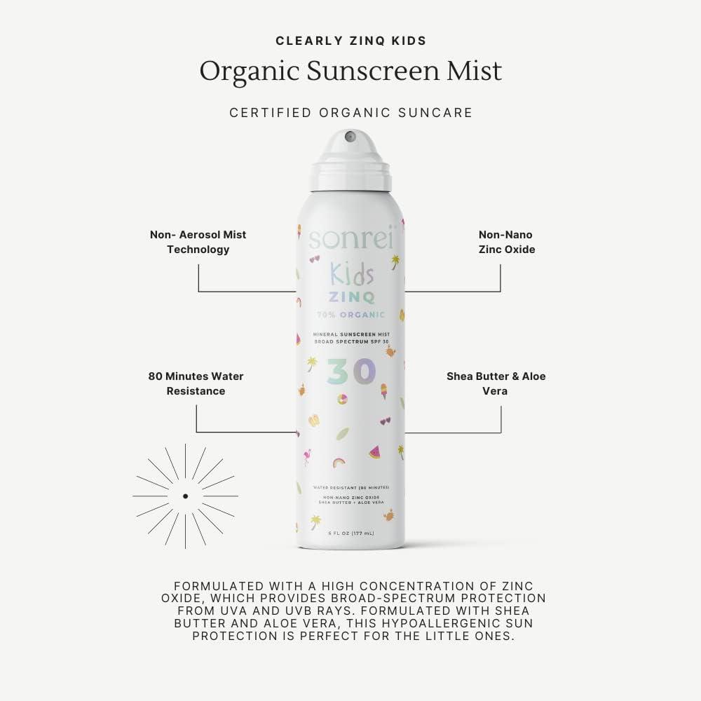 Sonrei Sonrei Kids ZinQ Organic Mineral Mist Sunscreen | SPF 30, Broad Spectrum, Water-Resistant | Vegan, Reef Safe, Eco-friendly | 6.0 fl. oz. 2-Pack
