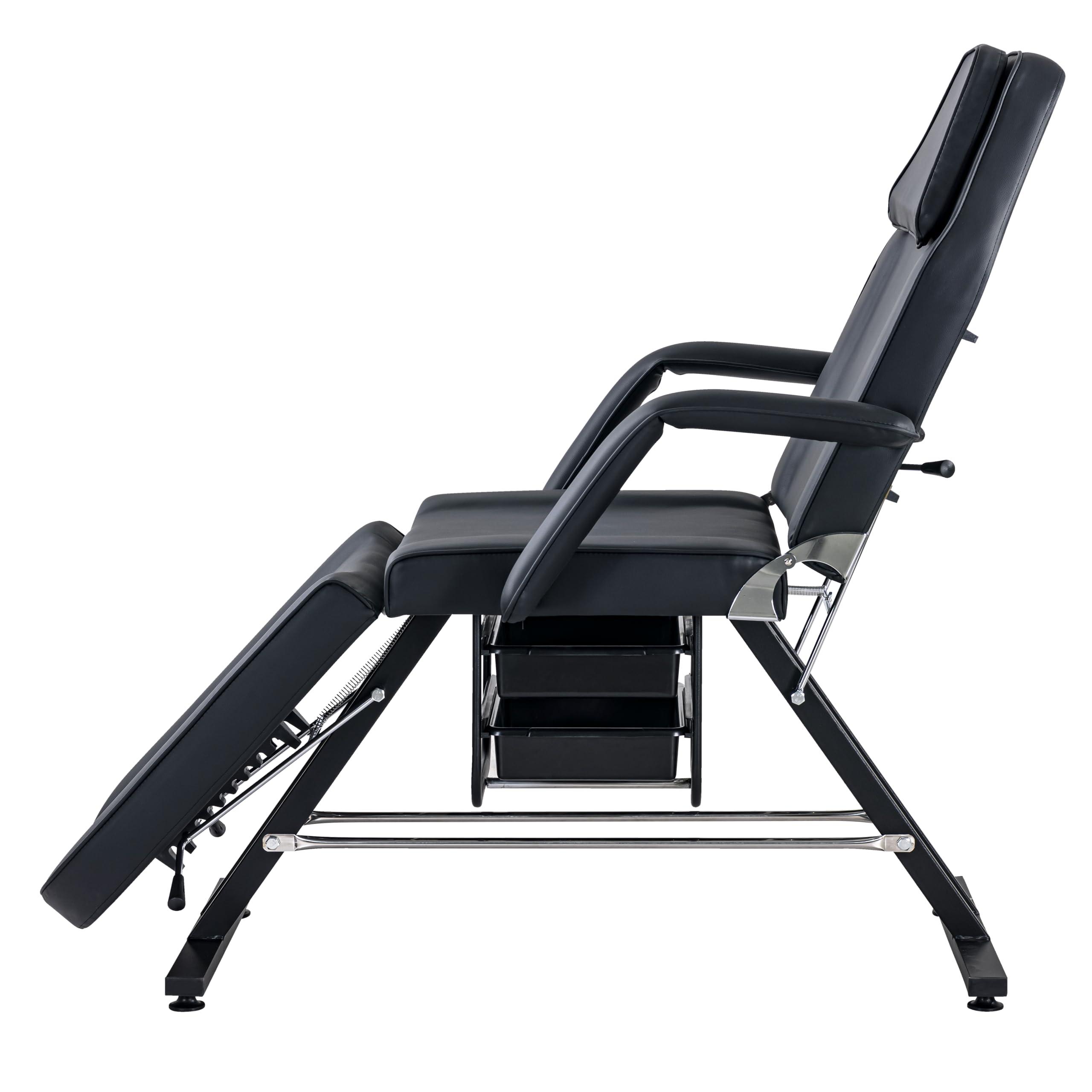 Futtest GLANZEND Massage Facial Salon Tattoo Chair with 2 Trays, Esthetician Bed with Hydraulic Stool, Adjustable 3-Section Massaging Table, Beauty Barber Spa Equipment