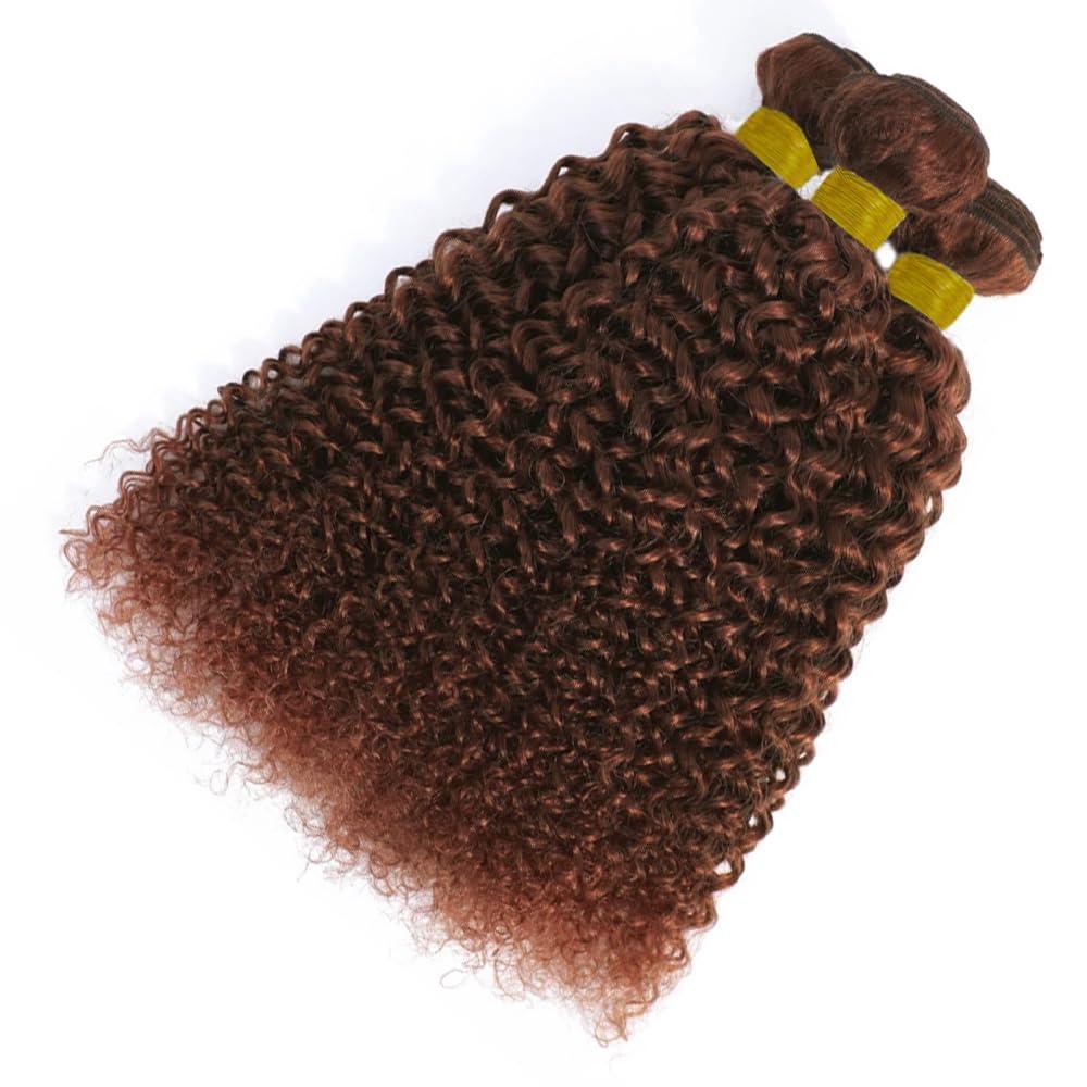 Lukcttr Lukcttr 22 24 26 Inch Color 33 Bundles Copper Brown Kinky Curly Human Hair Bundles Brazilian Reddish Brown Curly Hair Weave
