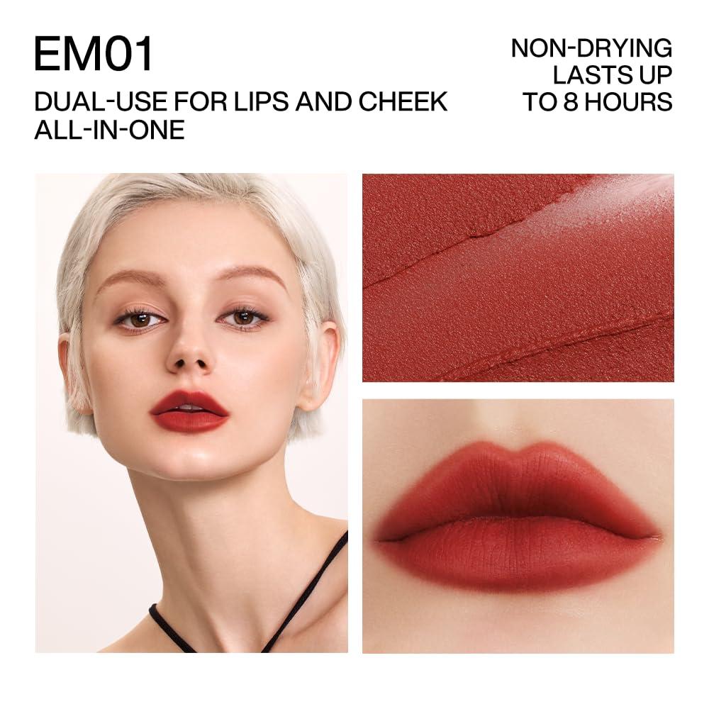 INTO YOU INTO YOU Matte Lipstick, Super Stay Lipstick for Women, Waterproof, Long Lasting Lipstick, High Impact Lipcolor with Lightweight Lip Mud Texture, Dual-use for Lips and Cheek, Red Lipstick (EM01)