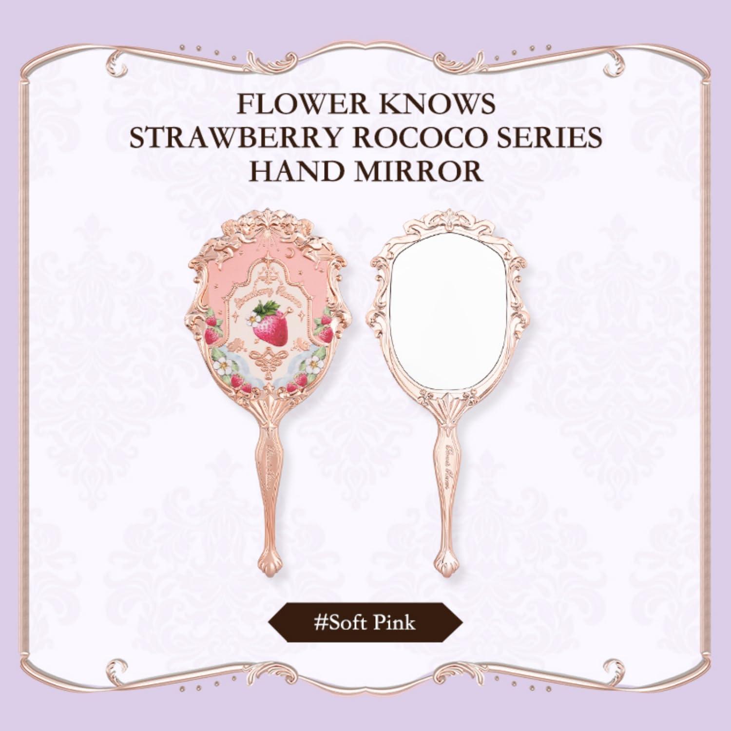 Flower Knows Flower Knows Strawberry Rococo Handheld Mirror,Portable Vintage Mirror,Durable Metal Mirror,Cute & Aesthetic Princess Mirror,with Long Handle for Easy Holding,Gift for Girls(Soft Pink)