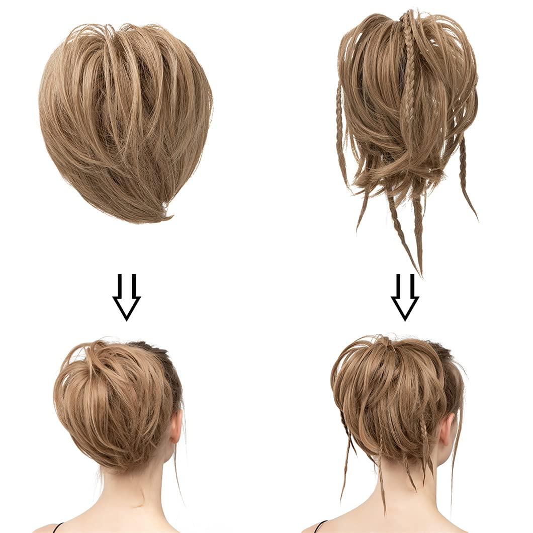 SSJFZM Chignon Messy Braided Bun Synthetic Fake Hair Piece Cover Scrunchie Updo With Elastic Band High Temperature Fiber For Woman 4T33