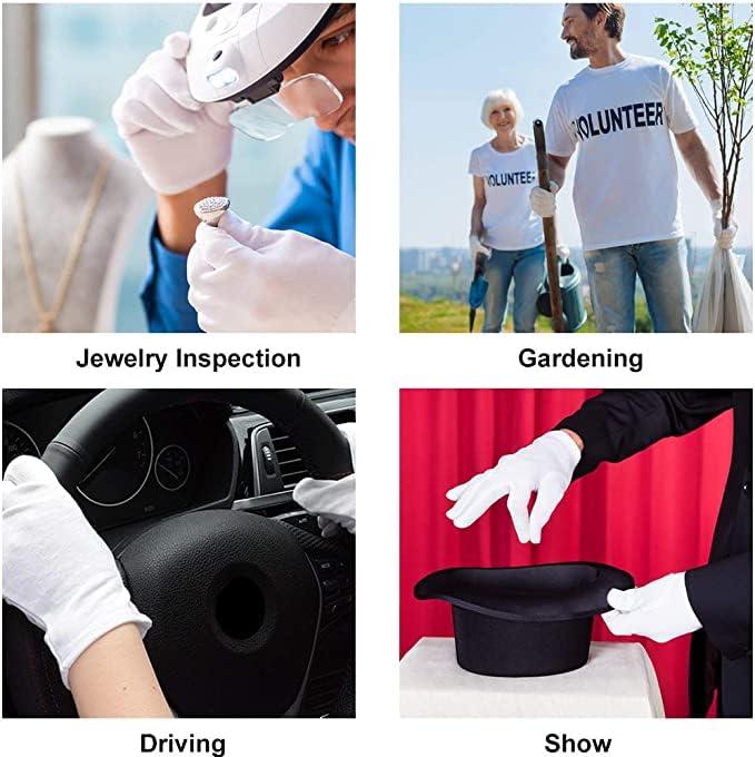 BUZJGRA 7 Pairs White Cotton Gloves for Dry Hands Sleeping, Breathable Moisturizing Gloves Overnight for Women and Men Eczema Safety Work Serving Costume Inspection