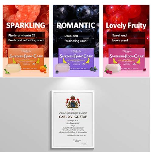 VICTORIA SOAPS OF SWEDEN VICTORIA SOAPS OF SWEDEN Swedish Body Care Shea Butter Soap, Honey and Bilberry, 4 CT with Disposable Body Shower Sponge 2 CT