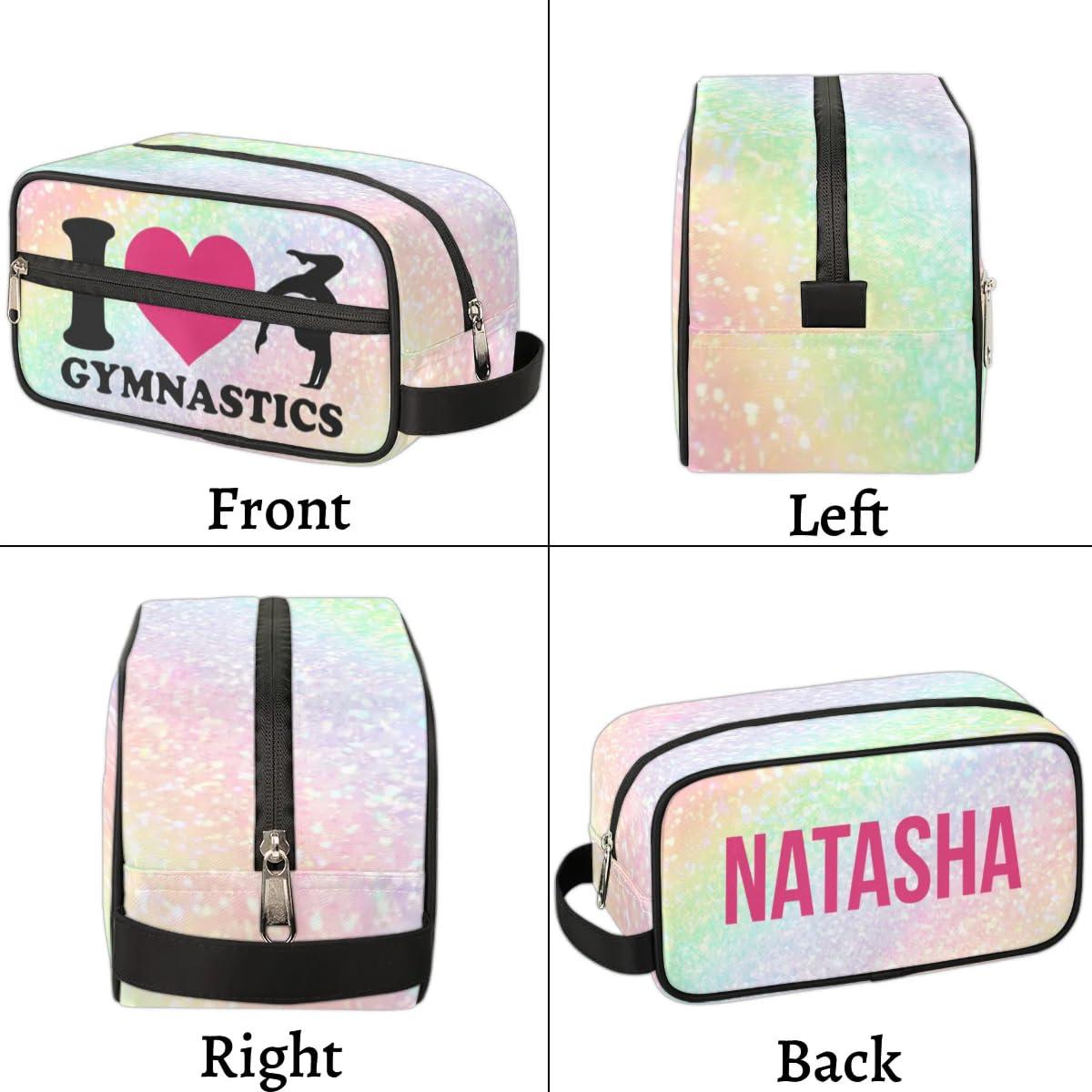 RIRIX RIRIX Personalized Dance Gymnastics Makeup Bag for Girls, Travel Cosmetic Bag Make Up Bag Organizer Toiletry Bag Dance Accessories Dance Competition Must Haves Gift Love Gymnastics
