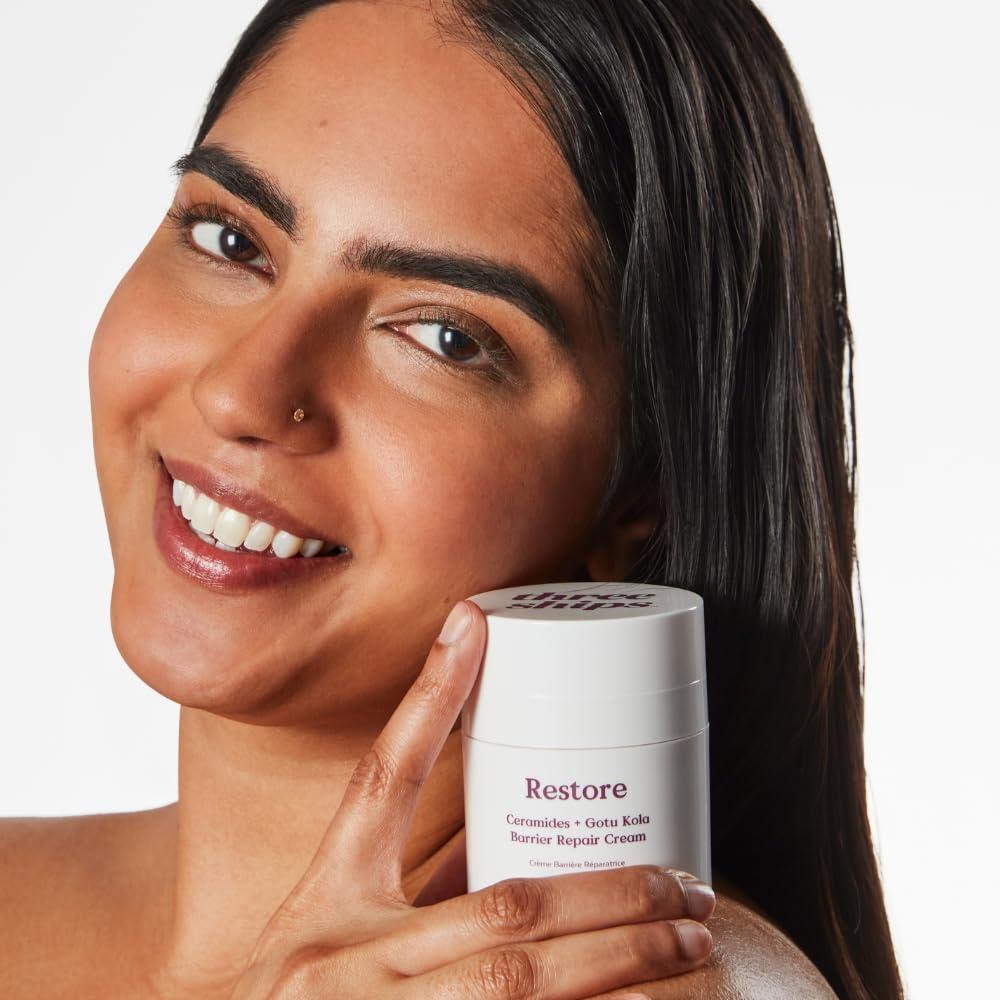 Three Ships Three Ships Restore Barrier Repair Cream with Ceramides + Gotu Kola - Supports Skin Barrier, Soothes Redness, Lightweight Daily Face Moisturizer (40g)