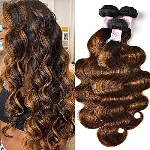 Beauty Forever Beauty Forever Ombre Highlight Brazilian Body Wave Virgin Hair 3 Bundles 14 16 18 Inch,Ombre Blonde Remy Human Hair Wavy Weaves Hair Extentions Color FB30
