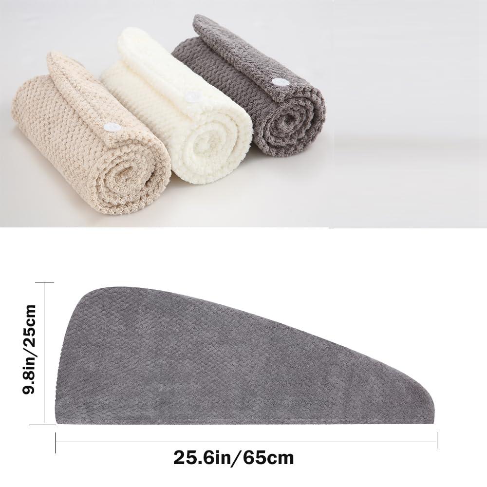M-bestl M-bestl 3 Pack Microfiber Hair Towel,Hair Towel Wrap,Hair Drying Towel,Super Absorbent and Lightweight Hair Turban,Hair Towel for Women to Dry Hair Faster(Gray&Khaki&Beige)