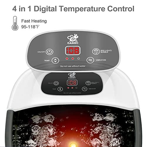 CANGO Foot Spa Bath Massager with Heat Bubbles and Vibration Massage and Jets, 16 OZ Calming Lavender Foot Soak Epsom Salt, CANGO Foot Soaker With Infrared Light, 22 Massage Rollers, Adjustable Temp - Black