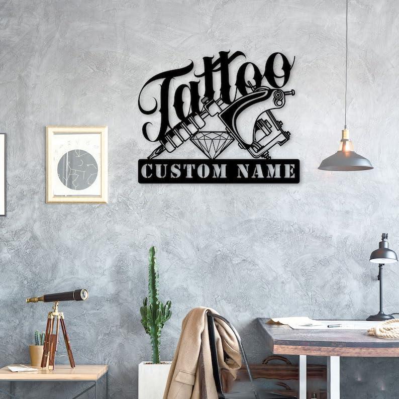 Linktee Personalized Tattoo Artist Wall Art Business Custom Metal Sign 8x8 inches Black Power Coated Home Tattoo Shop Decor Birthday Christmas Gift (style 39)