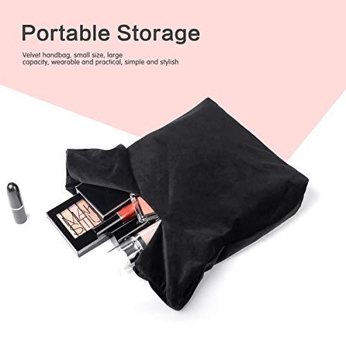 XMRSOY XMRS Women Luxury Velvet Evening Bag Knot Closure Wrist Bag Portable Cosmetic Organizer Pouch (Black)