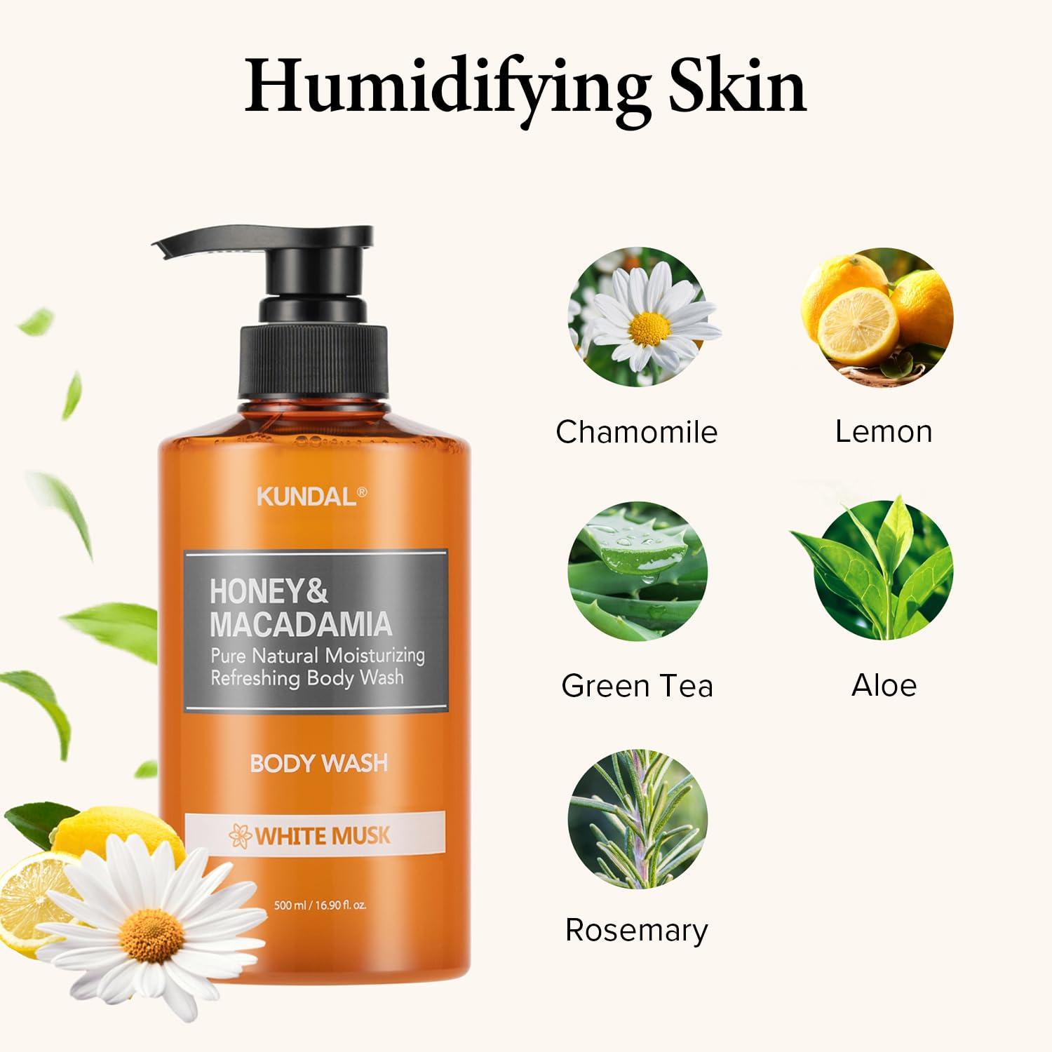 Kundal Kundal Nature Honey & Macadamia Body Wash Shower Gel [White Musk] Aloe & Coconut oil for Relaxing Shower Gel, Natural Moisturizing Clean Wash 1,000ml(500ml x2ea) 16.9Fl Oz