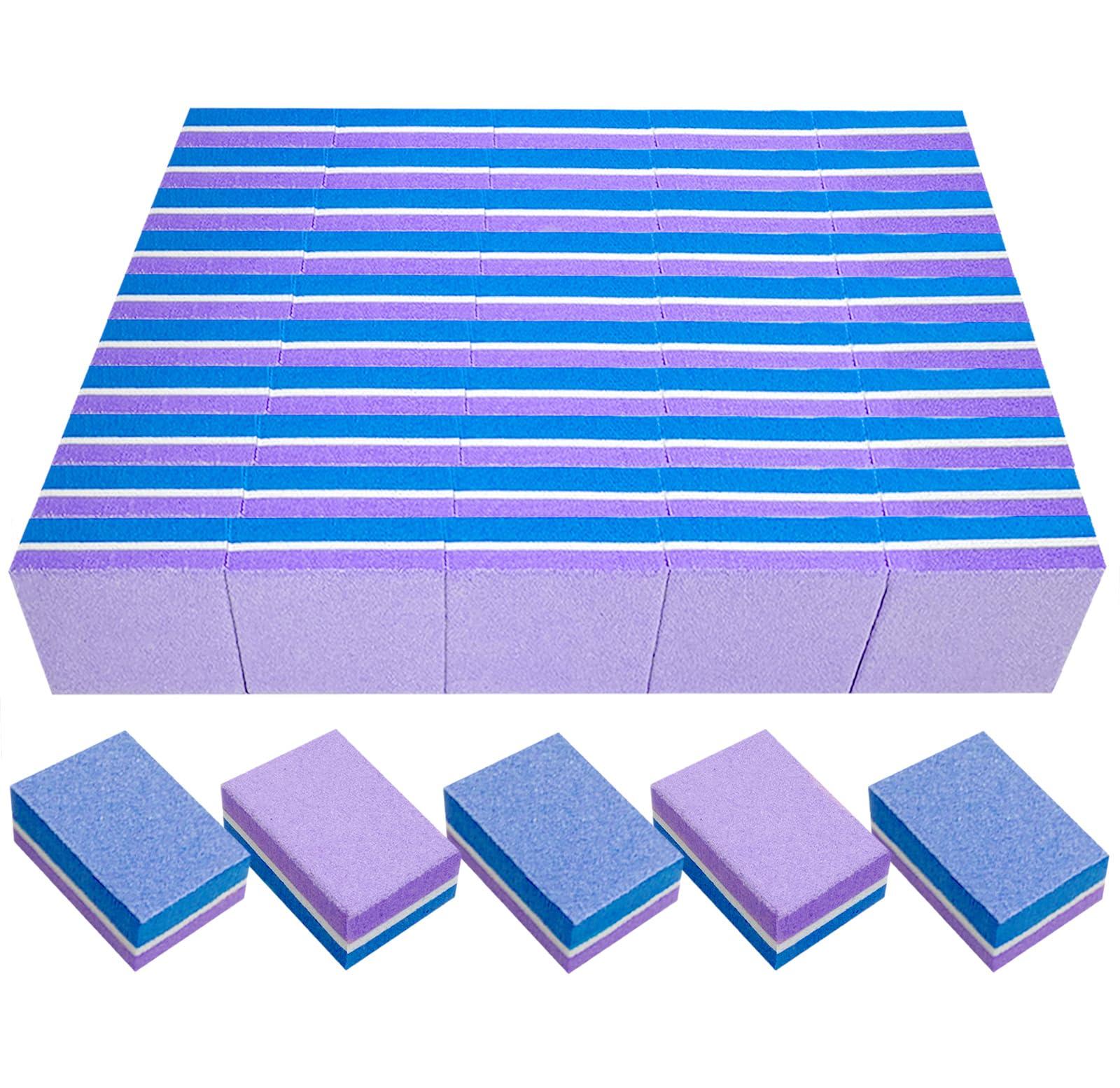 AhaTopia Nail Buffers (50 Pack), Mini Buffer Block Nail File for Acrylic Nails and Natural Nails, 100/180 Grit Nail Buffer Block Bulk Buffing Blocks Nail Buff Professional Manicure File Blocks Set Blue/Purple