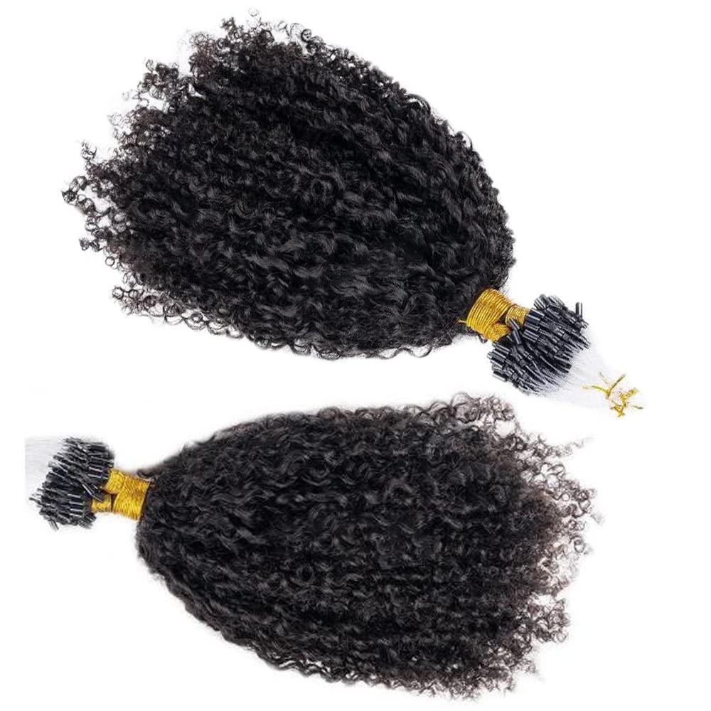 YiXing YiXing Micro Loop Hair Extensions Kinky Curly Brazilian Human Hair Microlink Hair Extensions for Black Women 50g Per Bundle Micro Rings Hair Extensions Curly 1g /Strands 16Inch Natural Color