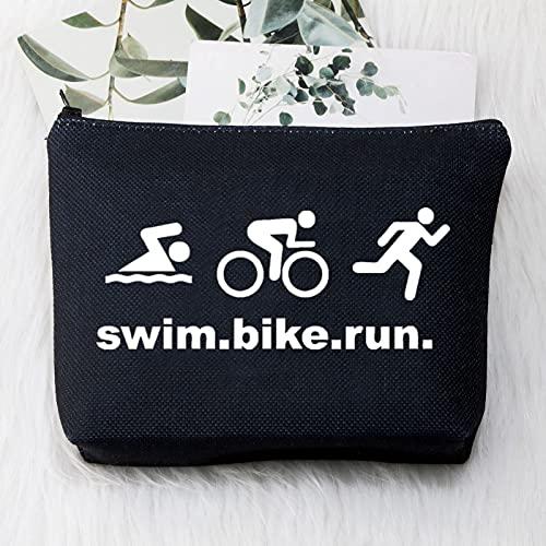 BDPWSS BDPWSS Triathlon Gifts Swim Bike Run Cosmetic Makeup Bag Travel Pouch For Women Triathlete Inspirational Gift Triathlon Lover Gift (swim bike run bl)