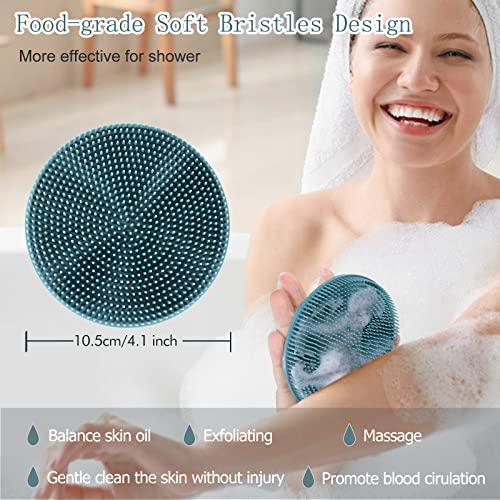 INNERNEED INNERNEED Food-Grade Soft Silicone Body Scrubber Shower Brush Handheld Cleansing Skin Brush, Gentle Exfoliating and Lather Well (Dark Green)