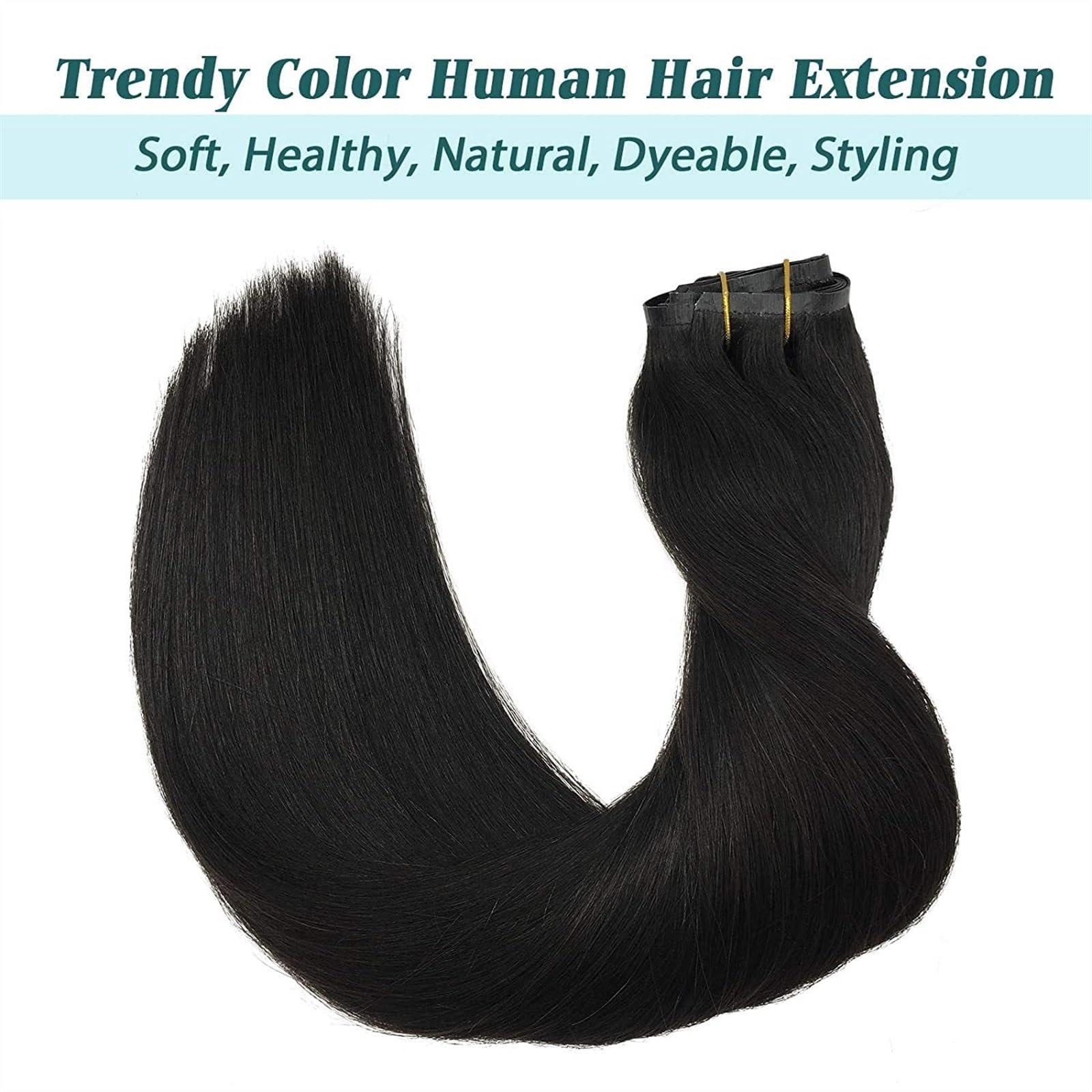 GRFIT Clip in Hair Extensions Seamless Hair Extensions Human Hair Black Clip in Hair Extensions Double PU Weft Invisible Straight Natural Remy Clip on Human Hair Extensions Fashion Hair Extensions (Color :