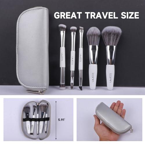 Brush Master Brush Master Travel Makeup Brushes Set w/Pouch, 5PCS Double Ended Portable Mini Cosmetic Brushes Kit for Foundation, Eyeshadow, Lip, Blush Make Up Brushes Professional(White)
