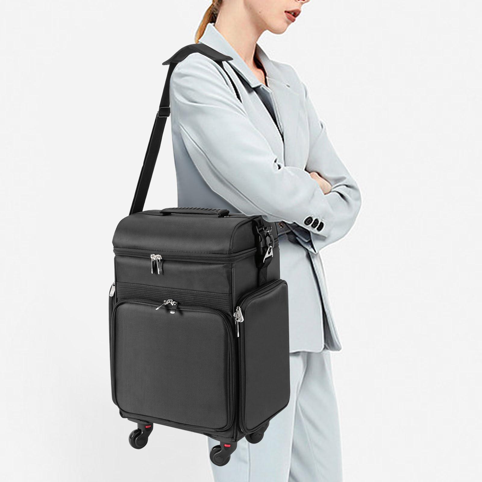 Lemoeyes Lemoeyes Rolling Makeup Train Case, Professional Soft Sided Makeup Case with Detachable Pouch and Wheels, Trolley Cosmetology Cosmetic Makeup Case for Hairdressing Makeup Tools