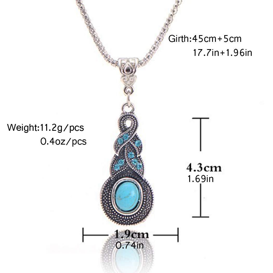 Edary Edary Bohemian Necklace Turquoise Pendant Necklaces Silver Necklace Chain Jewelry for Women