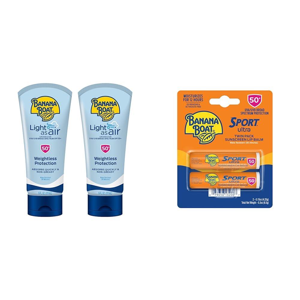 Banana Boat Banana Boat Light As Air Sunscreen Lotion SPF 50 Twin Pack | Lightweight Sunscreen & Sport Ultra SPF 50 Lip Sunscreen Twin Pack | SPF Lip Balm Pack